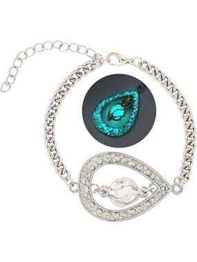 Silver-Blue Green Glow in The Dark Silver Teardrop shape bracelet